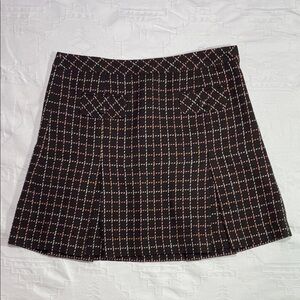 Y2K Brown, Pink & Cream Wool Tweed Pleated Mini Skirt Ann Taylor Loft Size 10